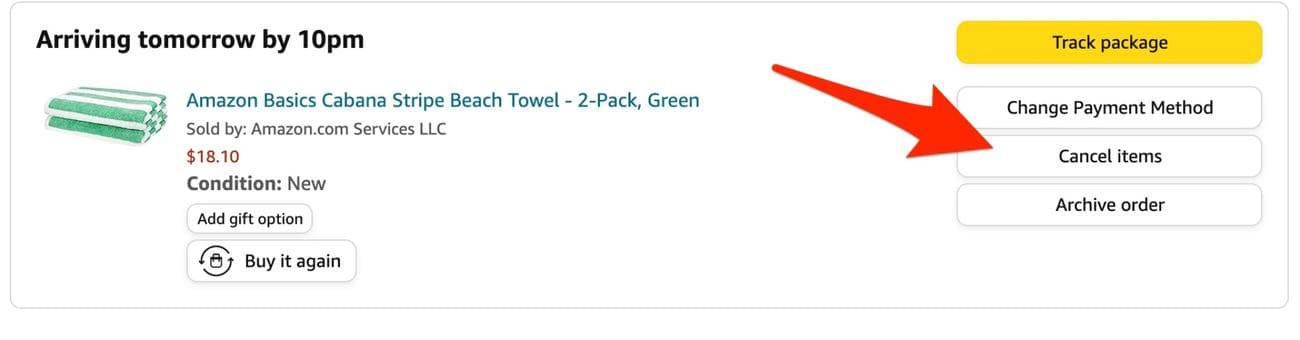Κόκκινο βέλος που δείχνει ένα κουμπί που λέει ακύρωση στοιχείων