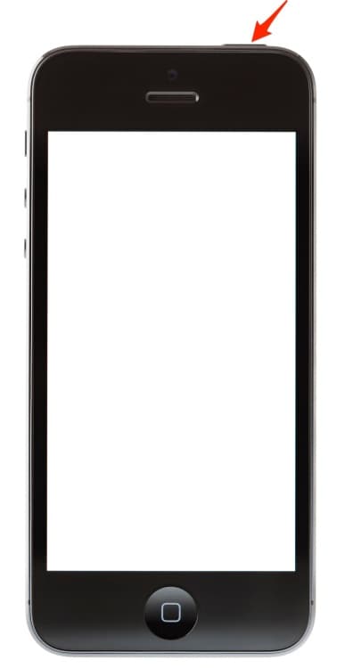 Το iPhone 5 δείχνει το βέλος που δείχνει στο επάνω κουμπί