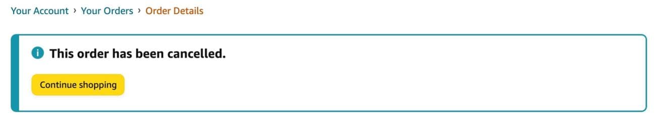 σελίδα που επιβεβαιώνει ότι η παραγγελία έχει ακυρωθεί. 
