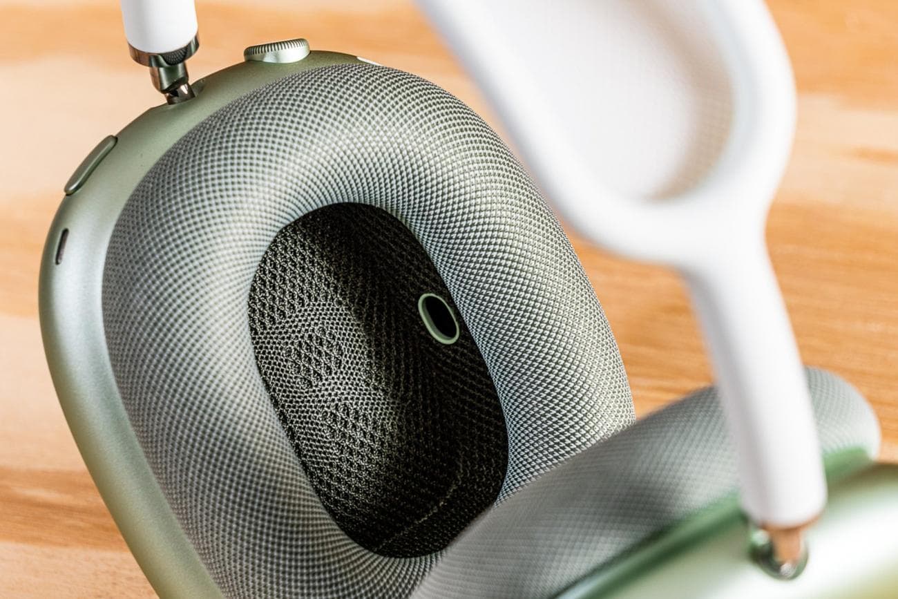 The inside of the ear cup the Apple AirPods Max headphones.