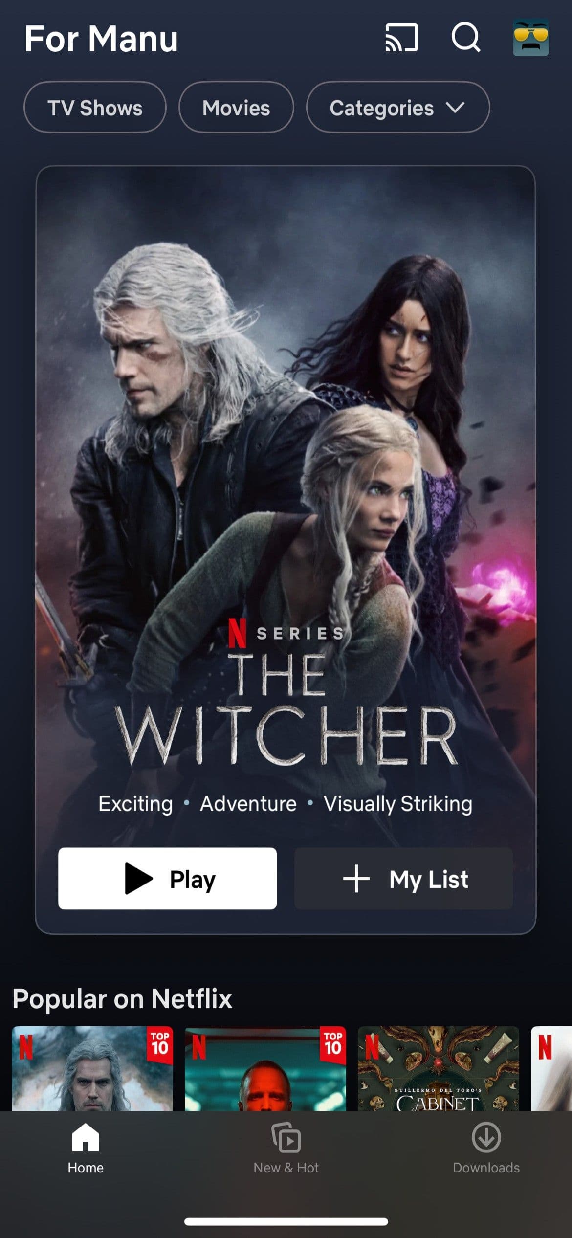 Ένα στιγμιότυπο οθόνης της εφαρμογής Netflix στο IOS