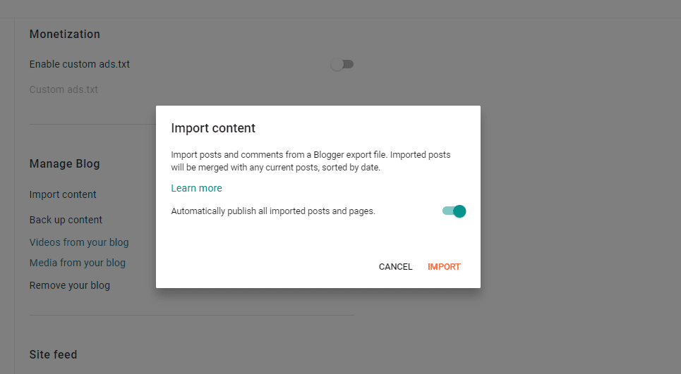 Importing downloaded XML Blogger content