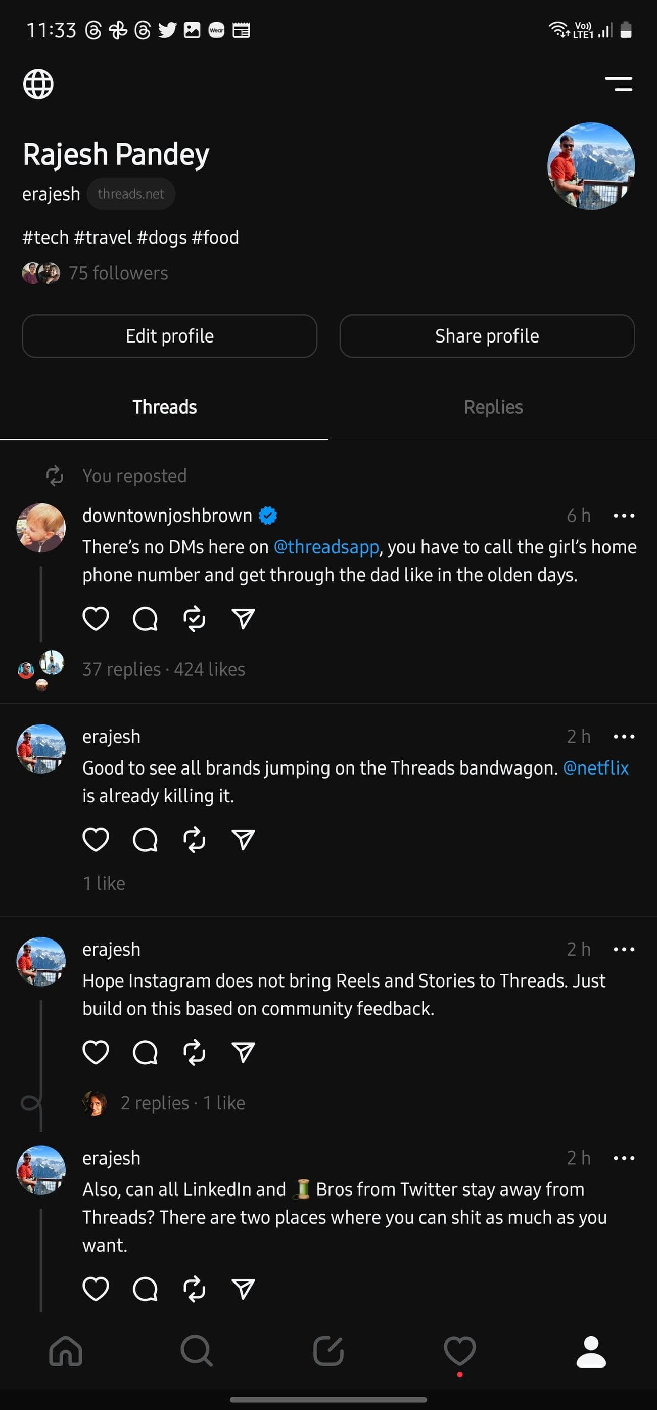 Σελίδα προφίλ Instagram Threads