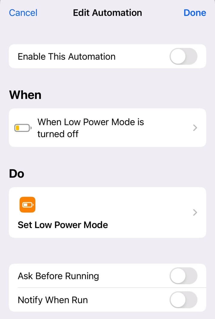 Ο τελικός αυτοματισμός Low Power Mode.