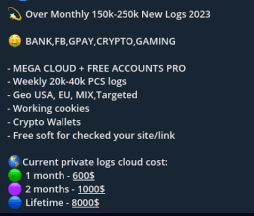 Κανάλι Telegram που πωλεί αρχεία καταγραφής κλέφτη