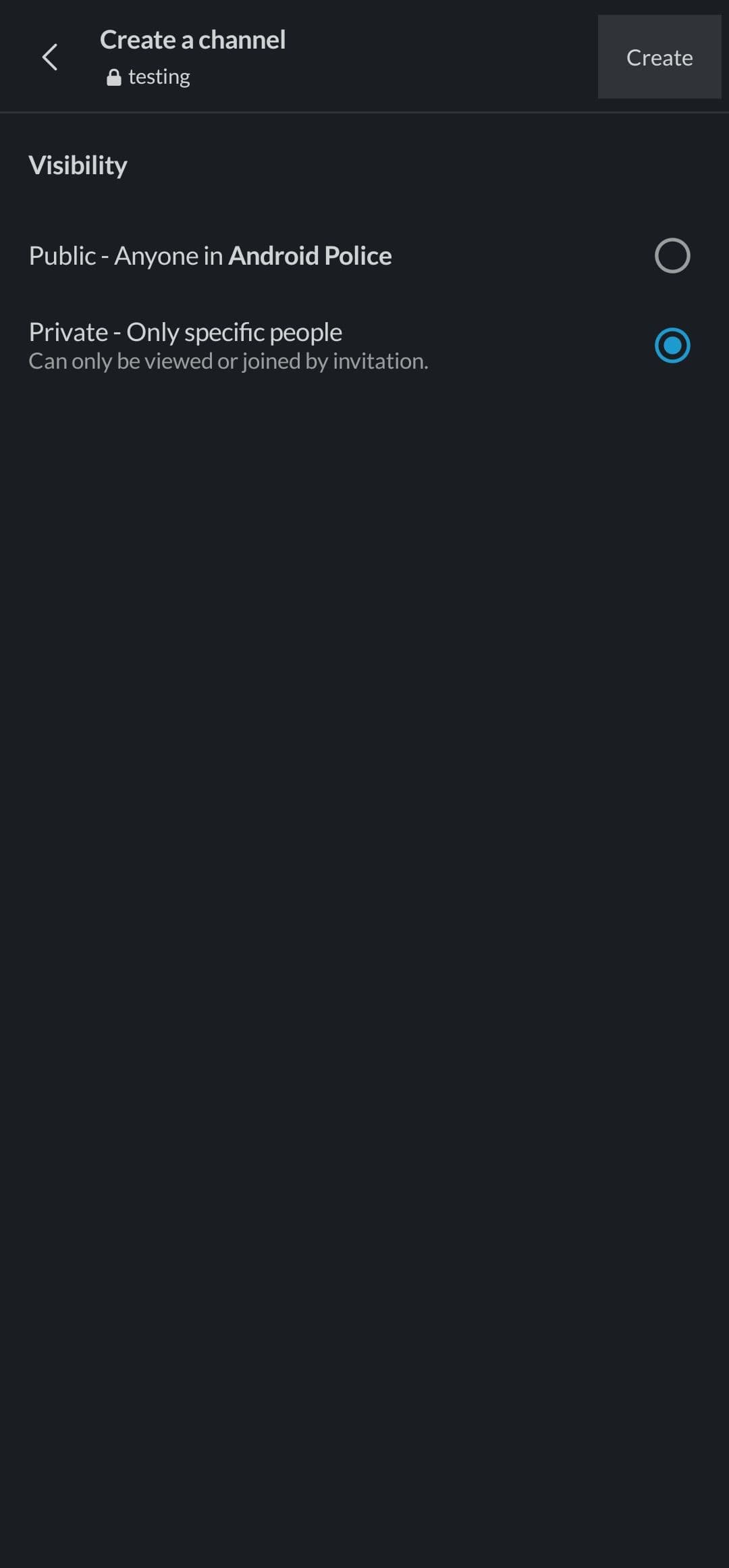 Ρύθμιση της ορατότητας του νέου σας καναλιού Slack