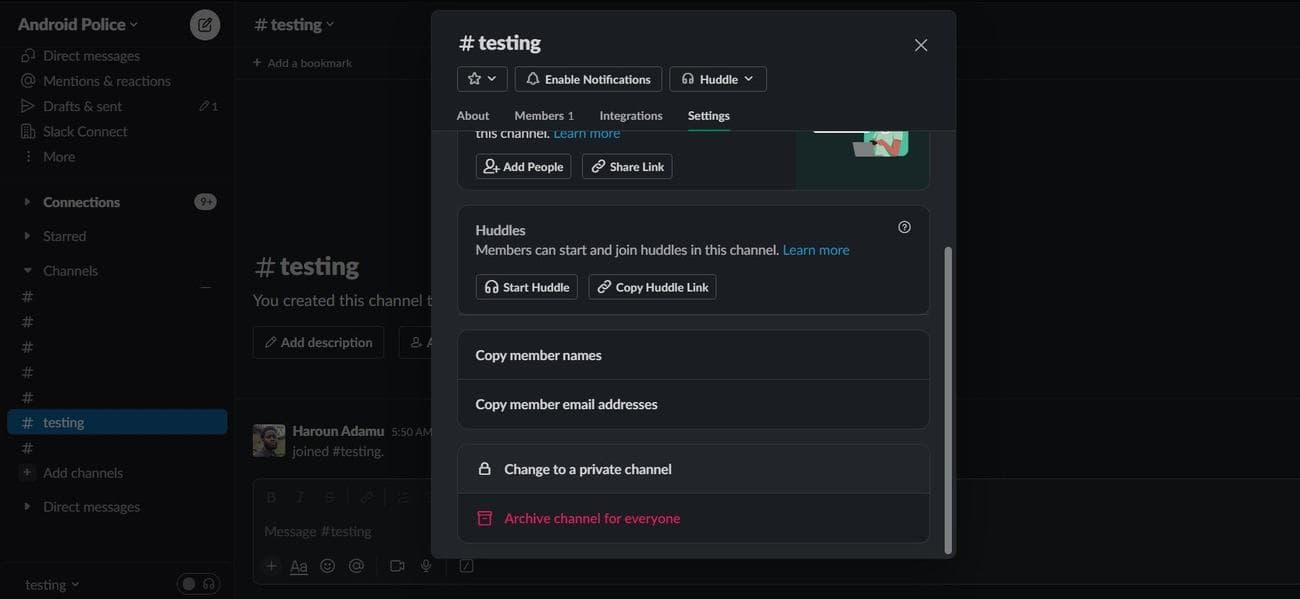 Σελίδα ρυθμίσεων χαλαρού καναλιού