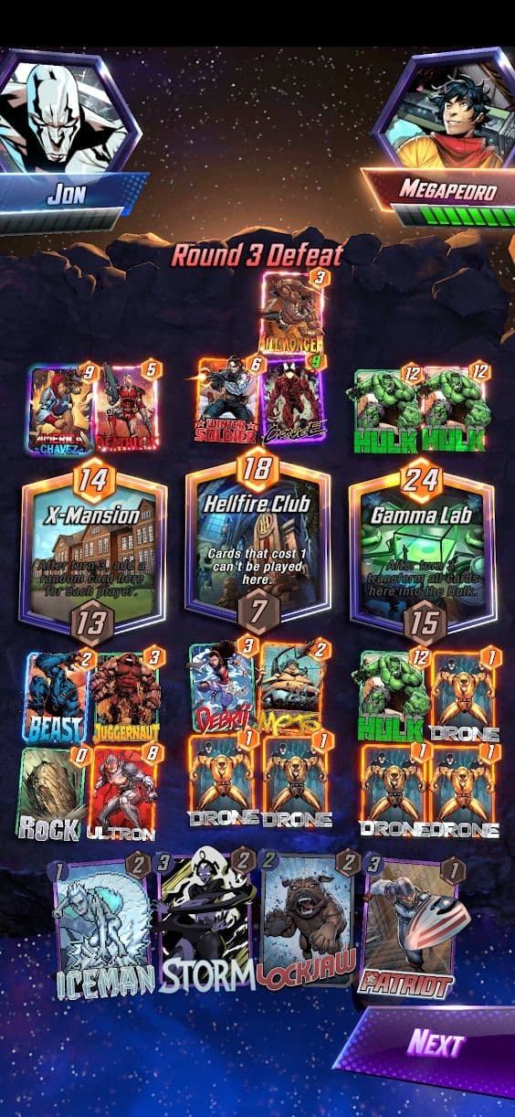 στιγμιότυπο οθόνης marvel snap που δείχνει το παιχνίδι