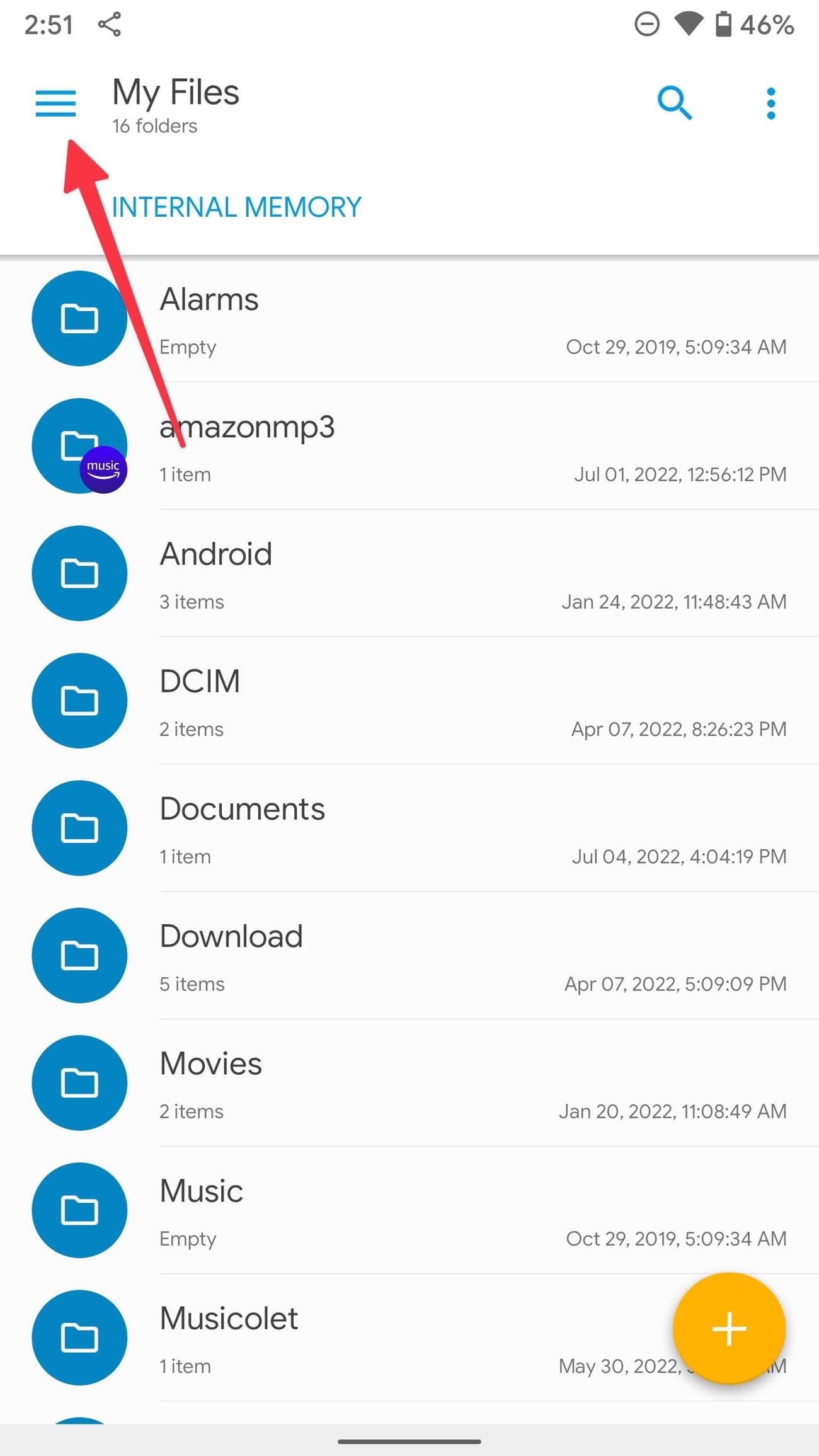 Open hamburger menu on Solid Explorer