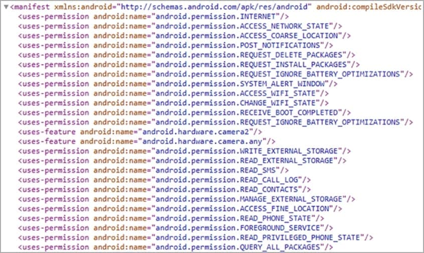 Όλα τα δικαιώματα που περιλαμβάνονται στο αρχείο δήλωσης του spyware