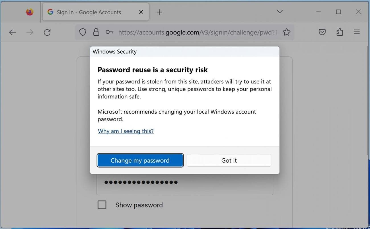Προειδοποίηση προστασίας από ψάρεμα των Windows 11