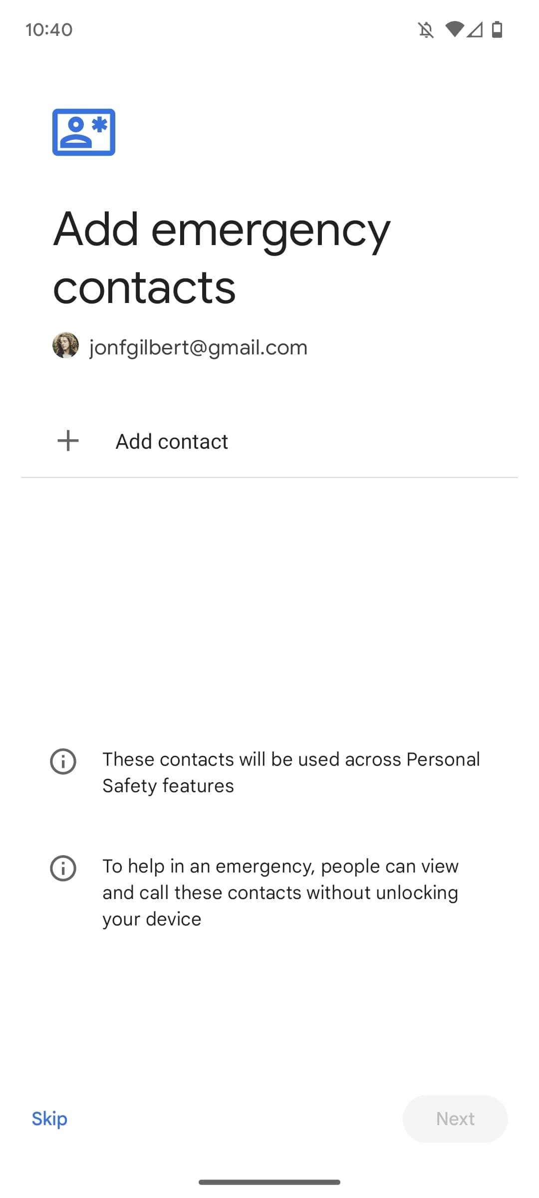 Ρύθμιση επαφών έκτακτης ανάγκης