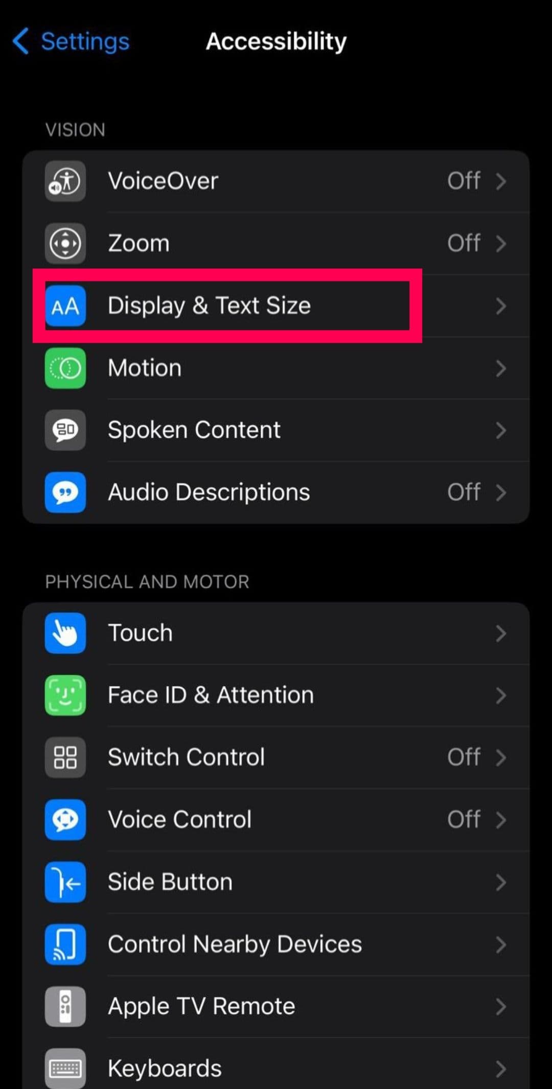 Στιγμιότυπο οθόνης των ρυθμίσεων του iphone