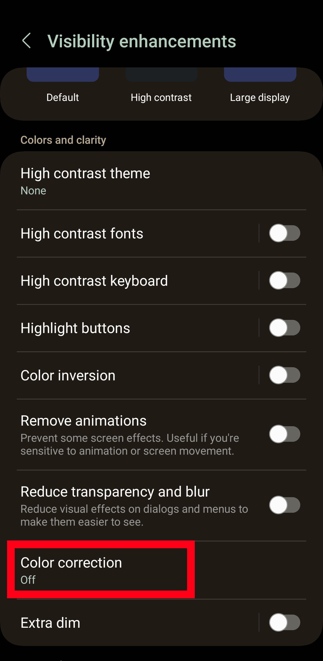 Στιγμιότυπο οθόνης των ρυθμίσεων του Samsung Galaxy