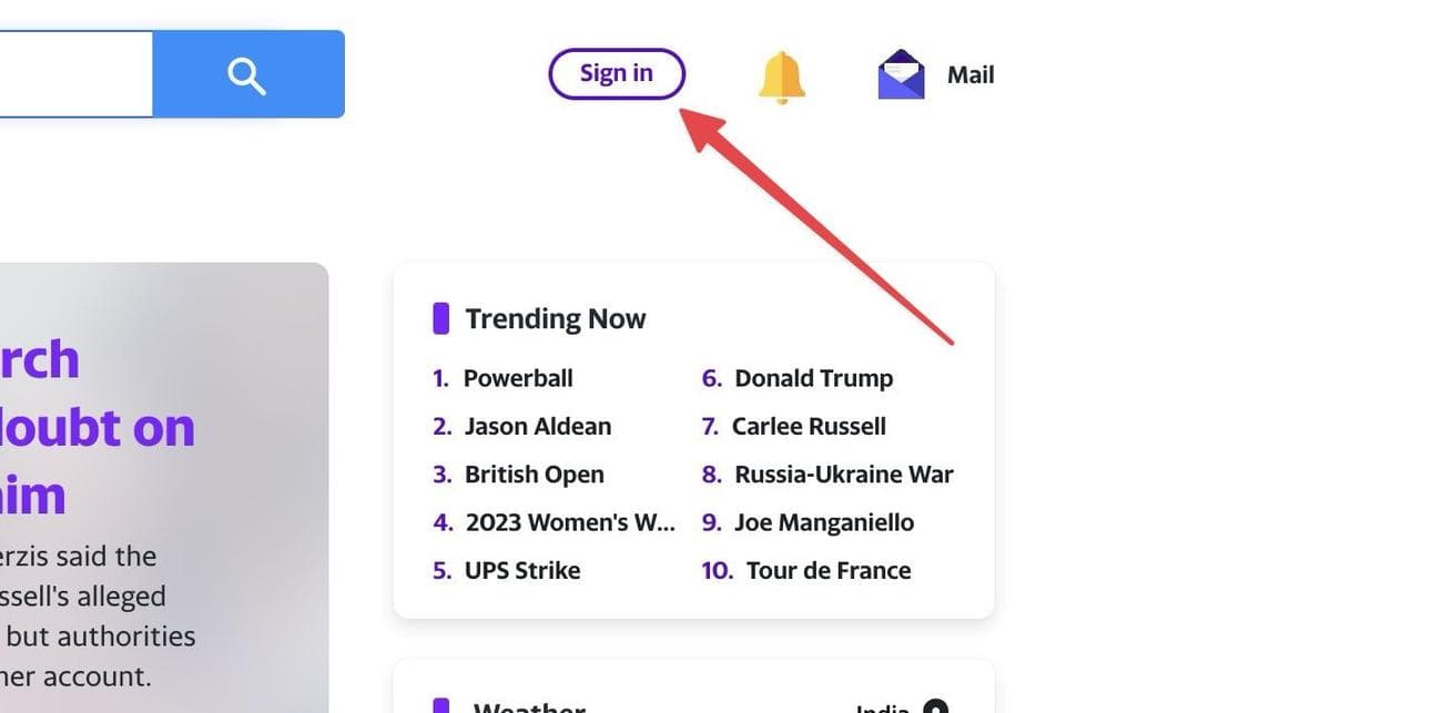 Στιγμιότυπο οθόνης αρχικής σελίδας του Yahoo
