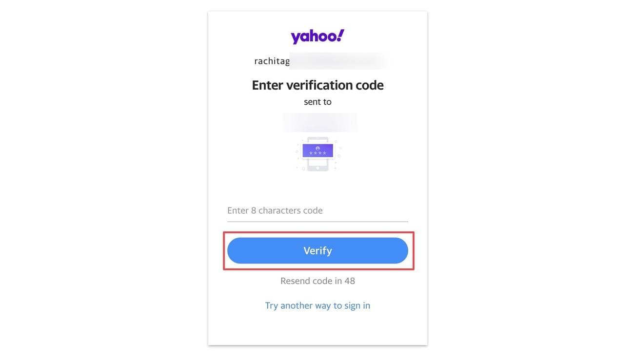 Στιγμιότυπο οθόνης σελίδας ελέγχου ταυτότητας Yahoo OTP