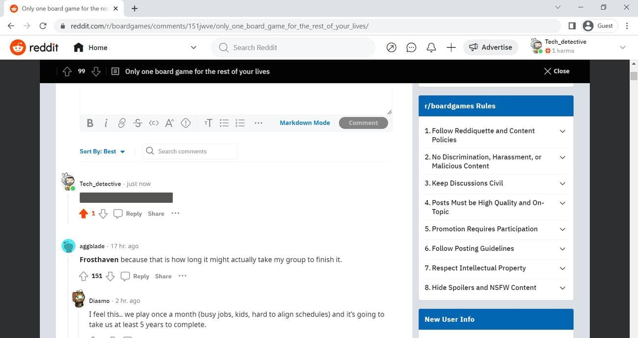 Προεπισκόπηση κειμένου μπλοκ spoiler σε ένα δημοσιευμένο σχόλιο στο Reddit 