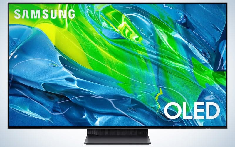 Τηλεόραση Samsung S95B OLED με μπλε και πράσινο μοτίβο στην οθόνη
