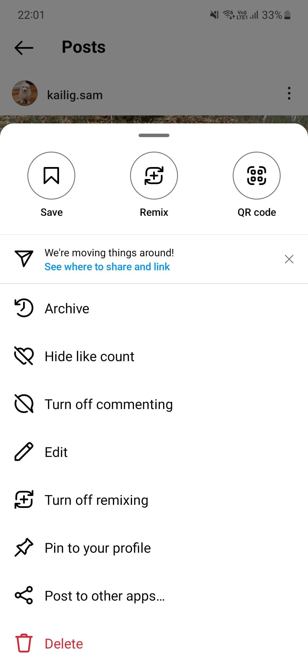 Στιγμιότυπο οθόνης των επιλογών απορρήτου του Instagram