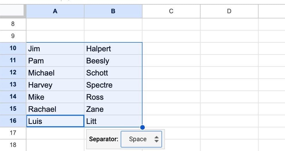 Το κείμενο χωρίζεται σε στήλες στα Φύλλα Google