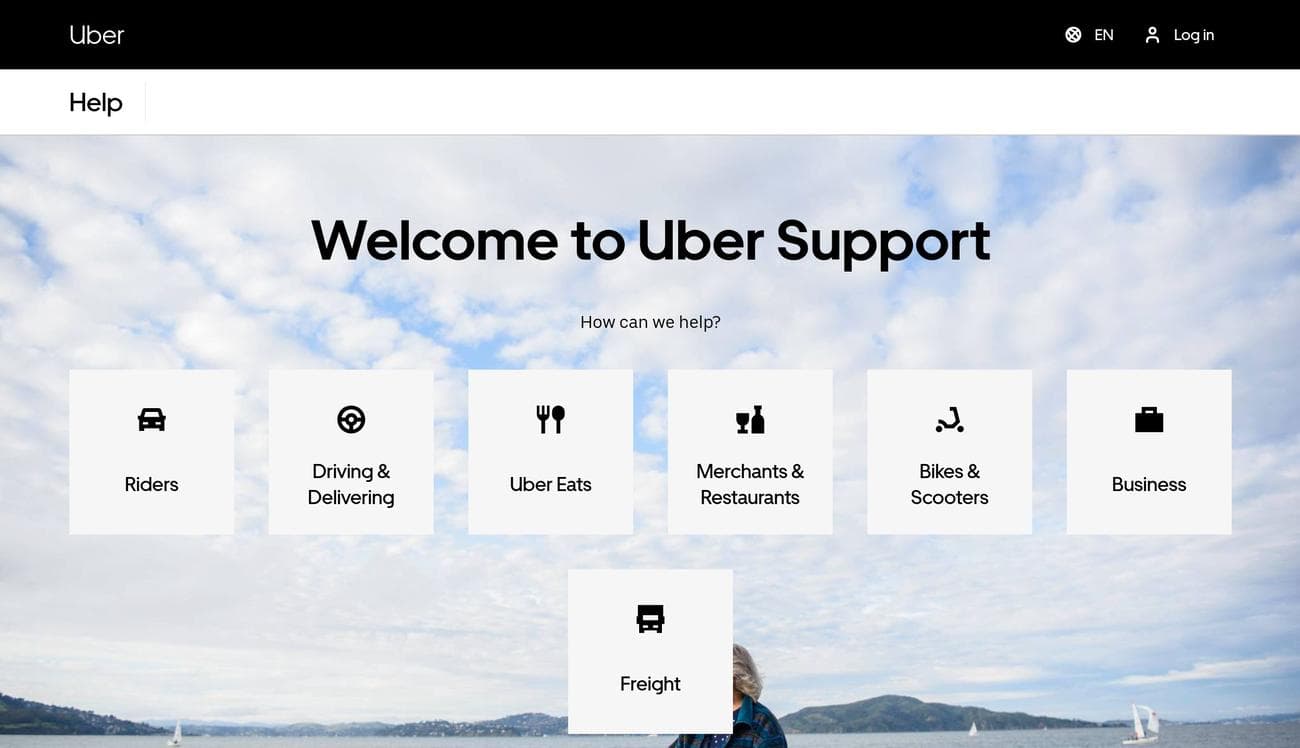 Η σελίδα Υποστήριξης Uber στον ιστότοπο της Βοήθειας της Uber