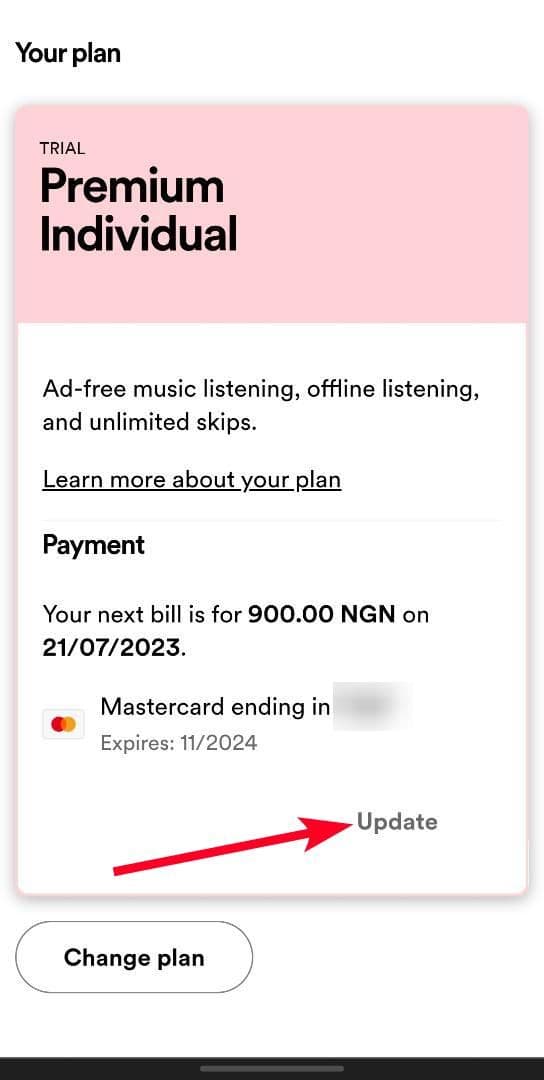 Ενημέρωση τρόπου πληρωμής Spotify στο πρόγραμμα περιήγησης για κινητά Chrome