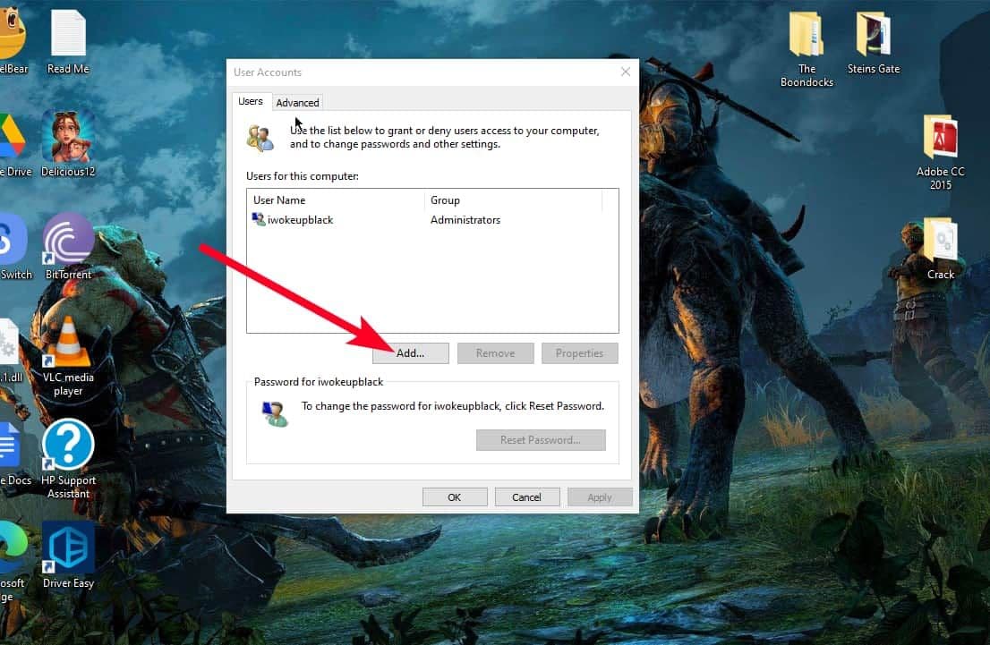Παράθυρο λογαριασμών χρηστών σε υπολογιστή