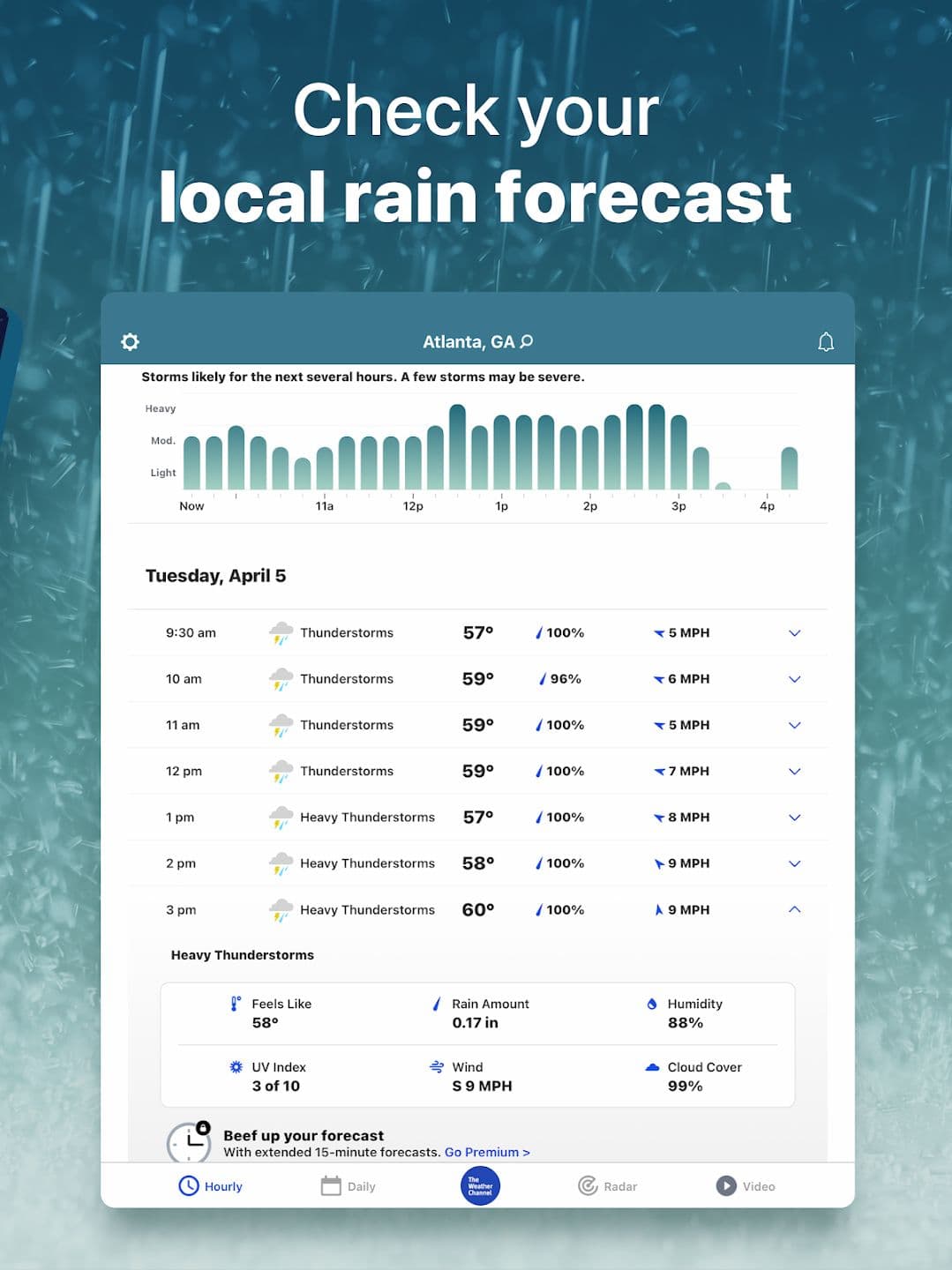 Πανό που δείχνει πρόβλεψη βροχής στο The Weather Channel