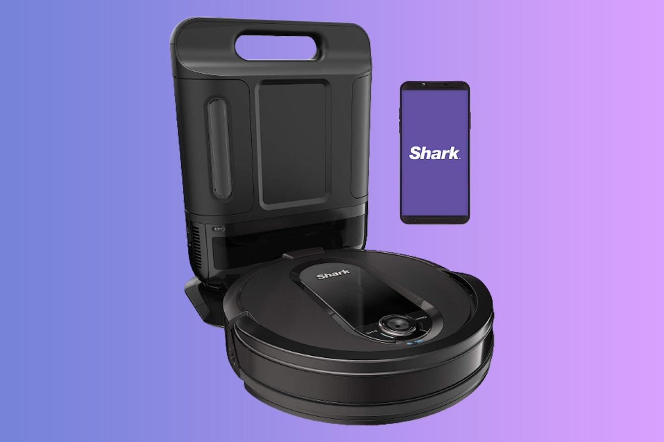 A Shark robovac on a purple background