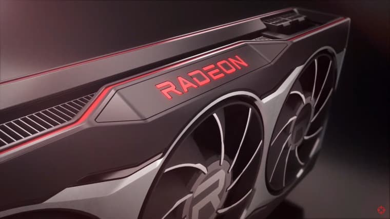A closeup render of the side of a Radeon GPU