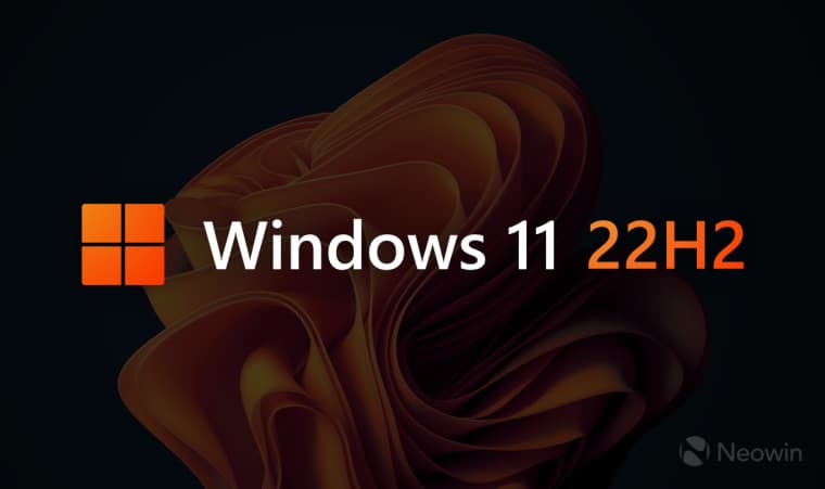 An image with a colorful Windows 11 22H2 logo and a dimmed background
