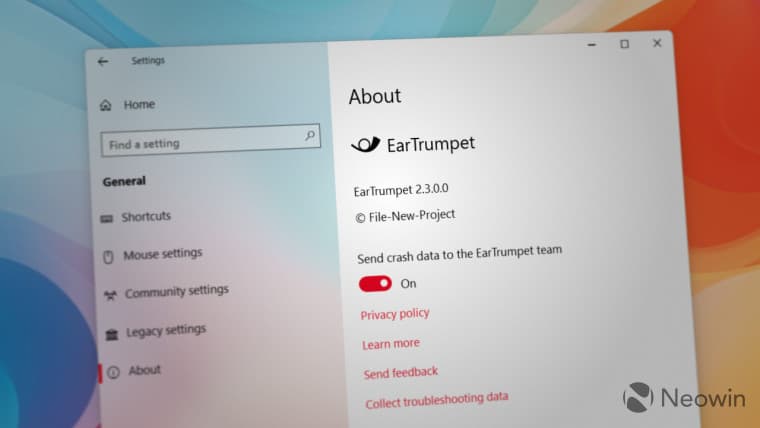 A screenshot of the Eartrumpet app