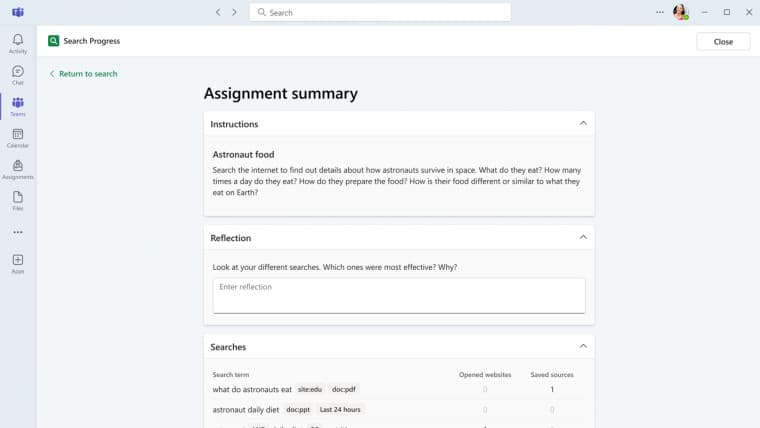 microsoft search progress