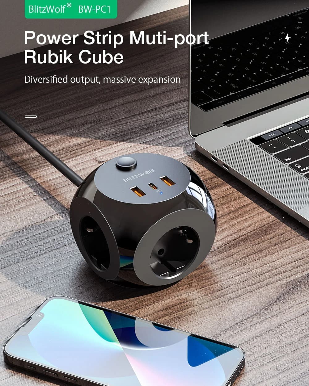 BlitzWolf BW-PC1 : 600 κυβικά χιλιοστά γεμάτα θύρες για φόρτιση, σε ένα πολύπριζο τσέπης με 17.2€!