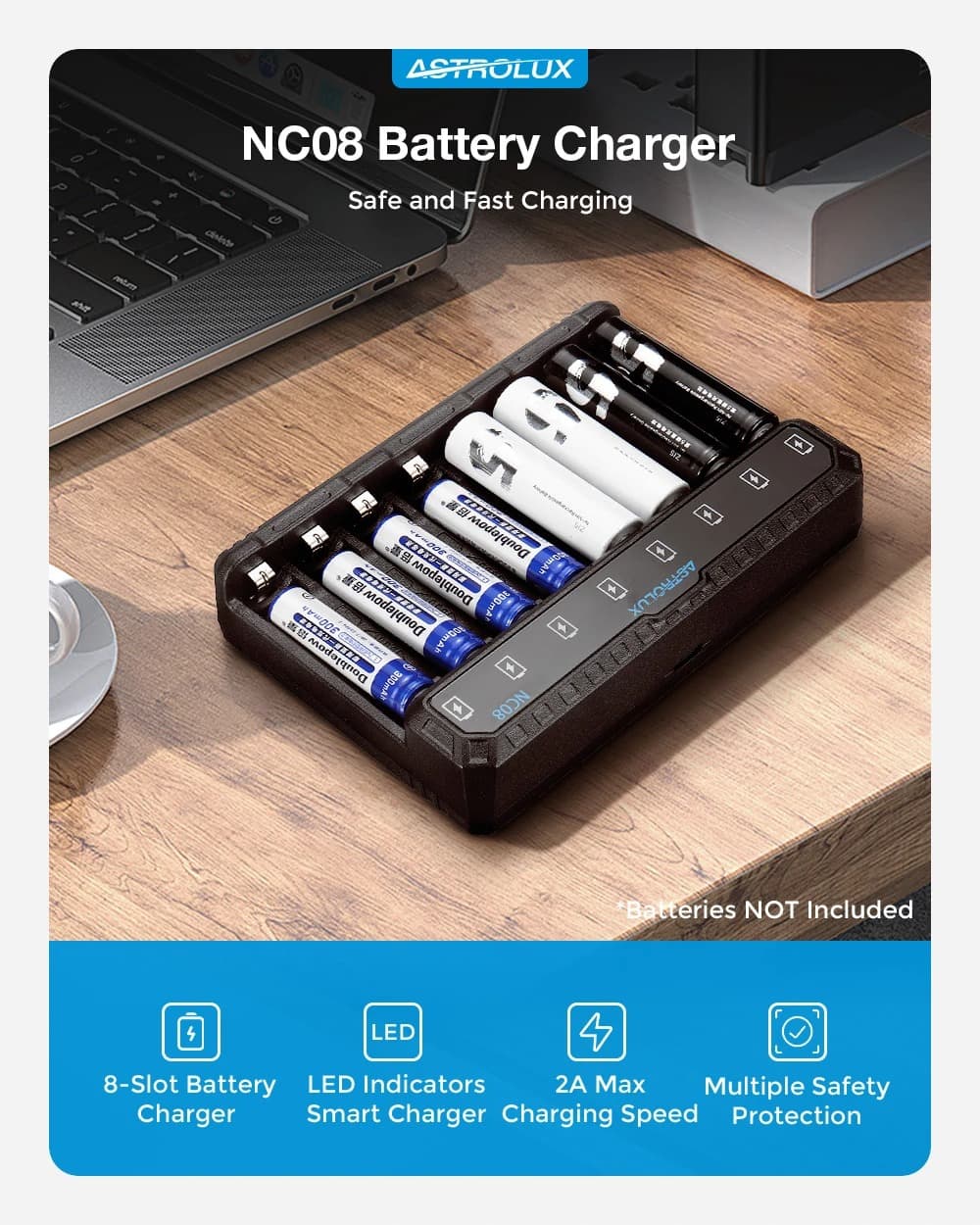 Astrolux NC08 : Οκταθέσιος και πολύ οικονομικός φορτιστής για ΑΑ και AAA μπαταρίες στα 10.5€!