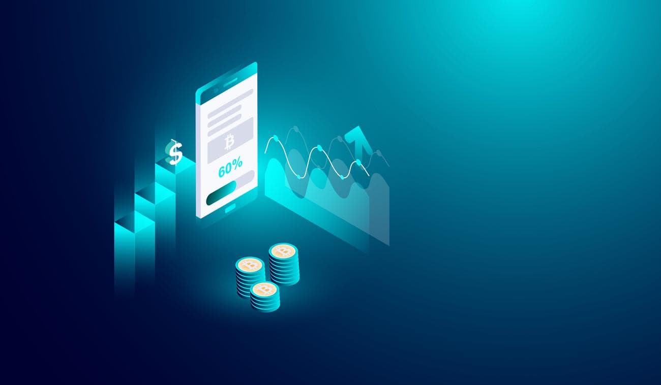 Εξόρυξη κρυπτονομισμάτων στην έννοια smartphone, διαδικτυακές συναλλαγές και ανταλλαγή bitcoin.  διάνυσμα