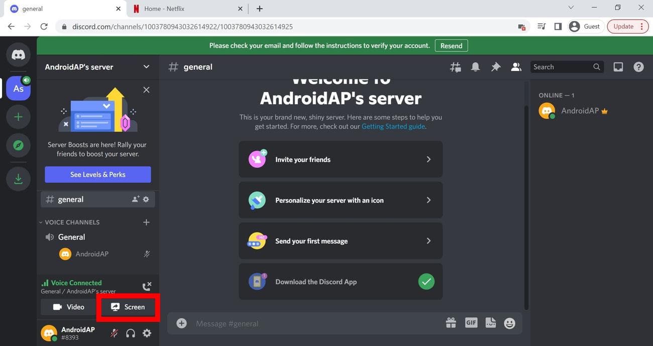 Το κουμπί οθόνης στο Discord (επιφάνεια εργασίας)