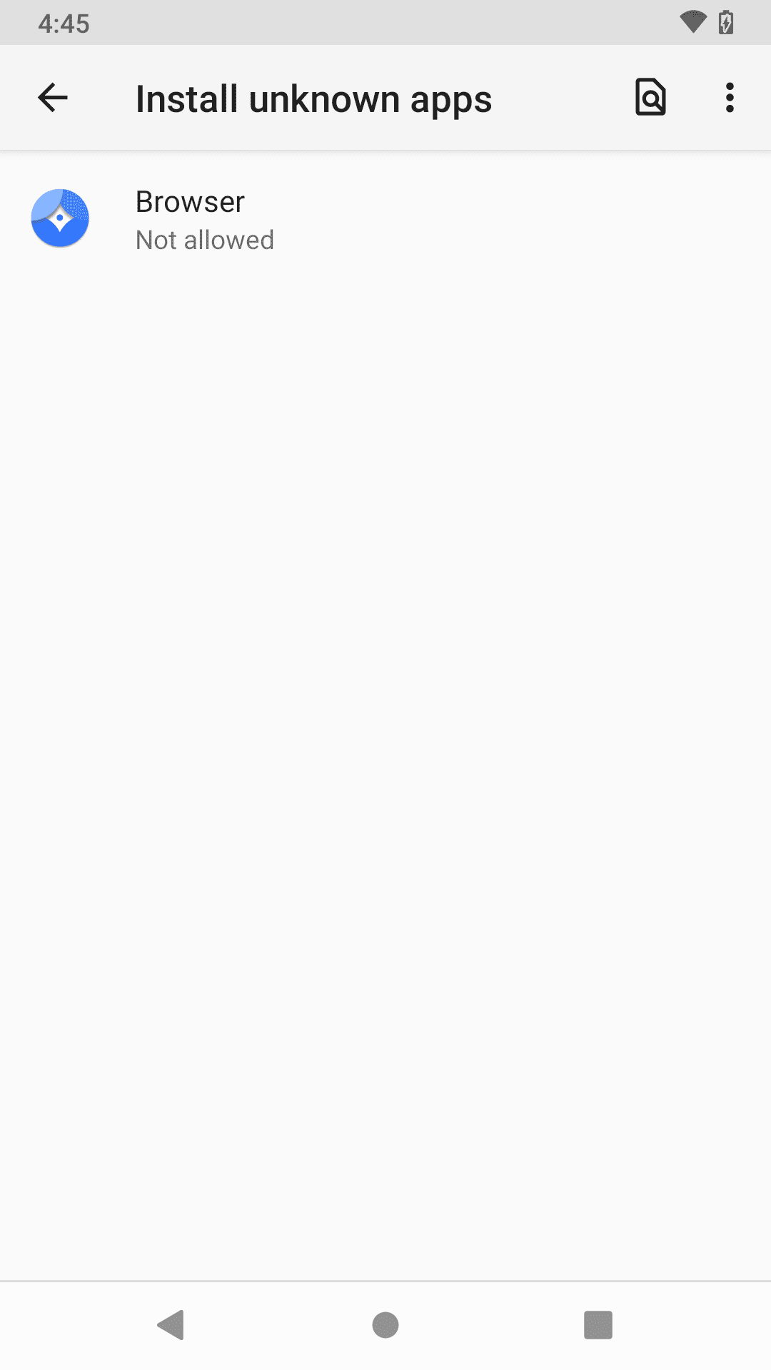 Install unknown apps with the browser available as an app for selecting