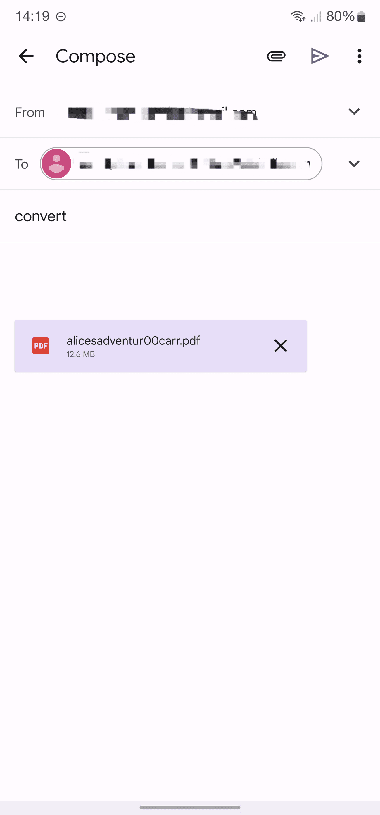 Το στιγμιότυπο οθόνης δείχνει ένα μήνυμα ηλεκτρονικού ταχυδρομείου για κινητά που αποτελείται μόνο από έναν τίτλο που λέει 