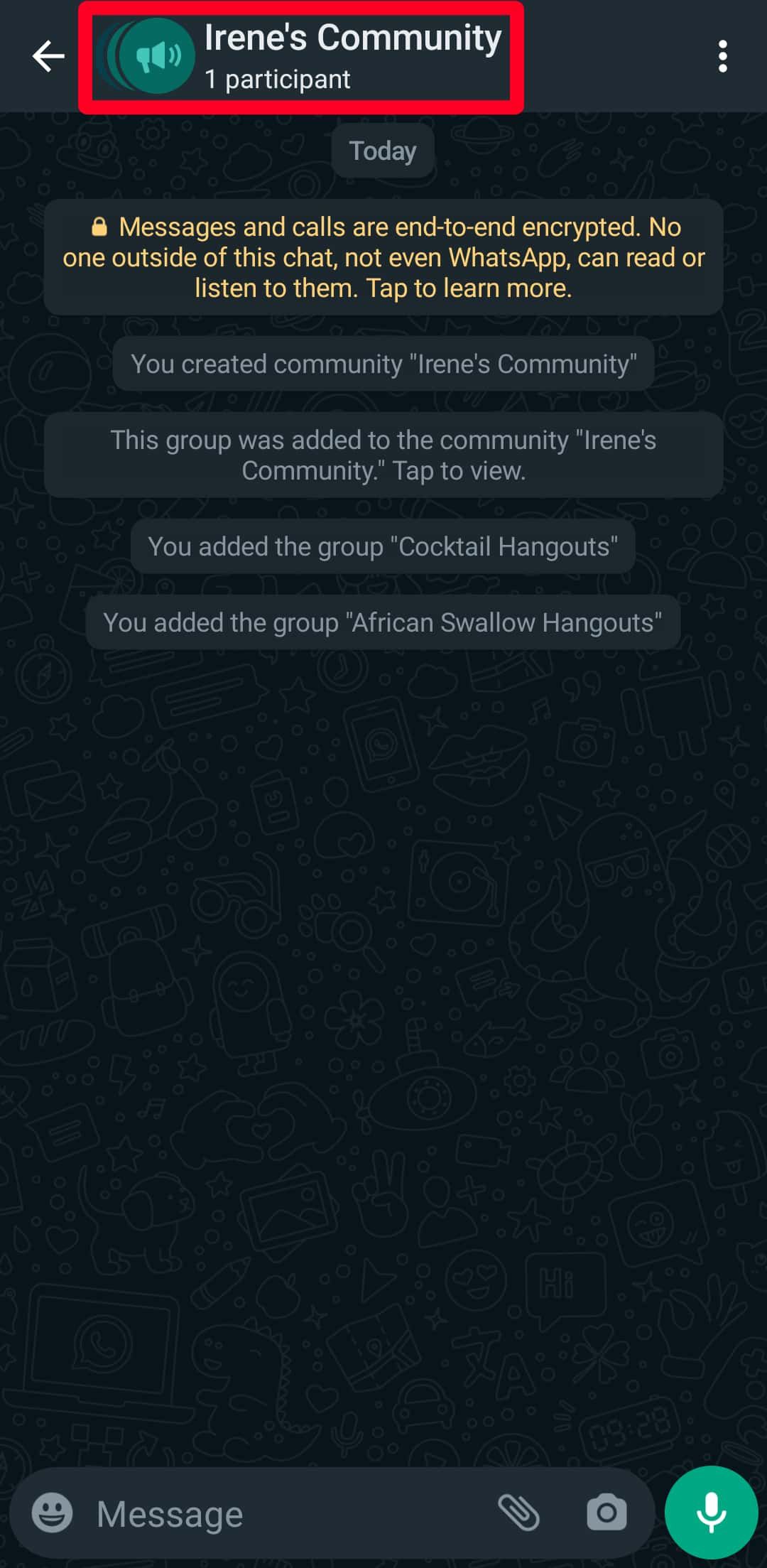WhatsApp community announcement 