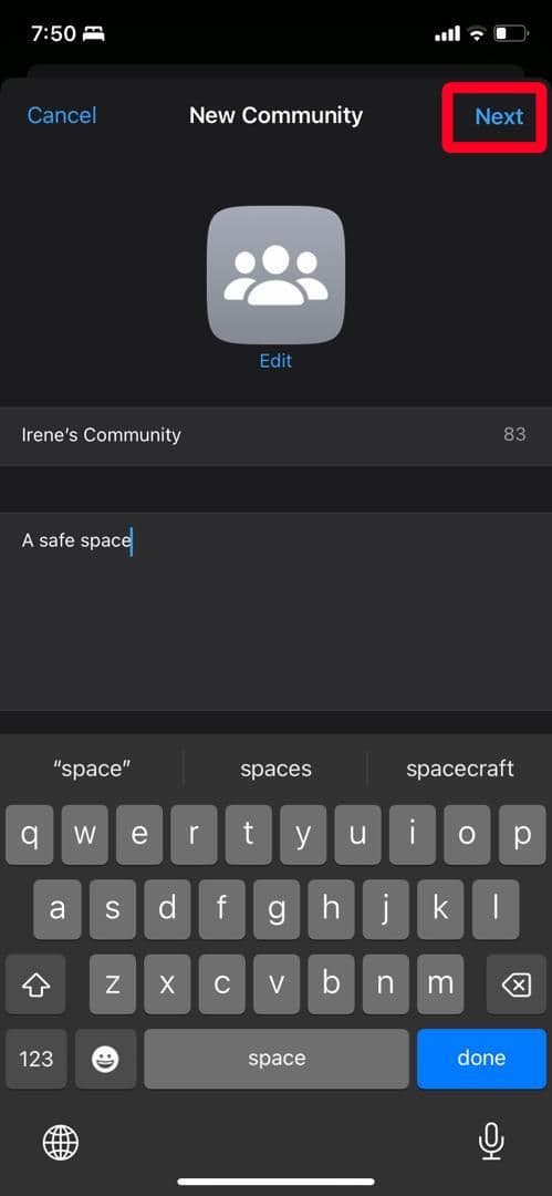 WhatsApp community details on iPhone