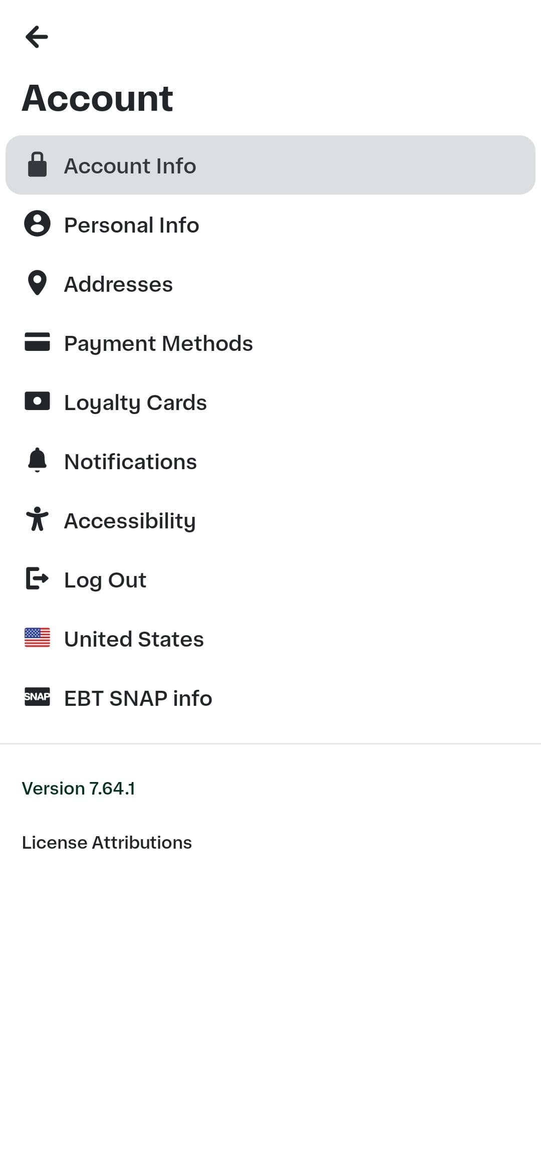 Σελίδα ρυθμίσεων λογαριασμού Instacart