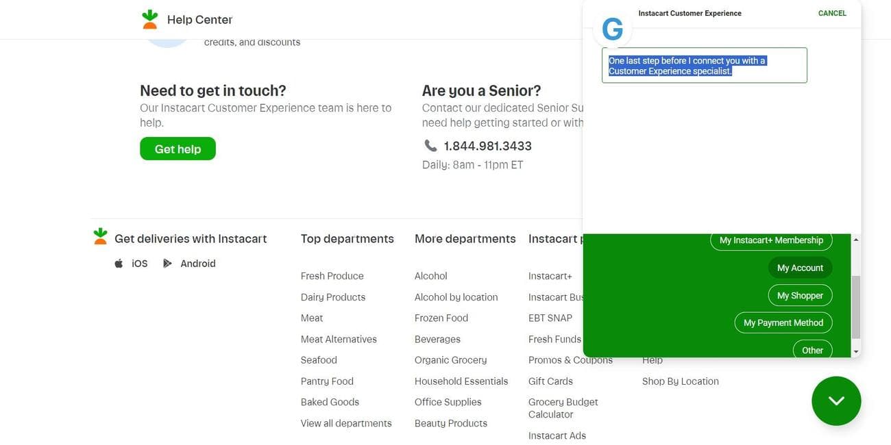 Ζωντανή συνομιλία Instacart