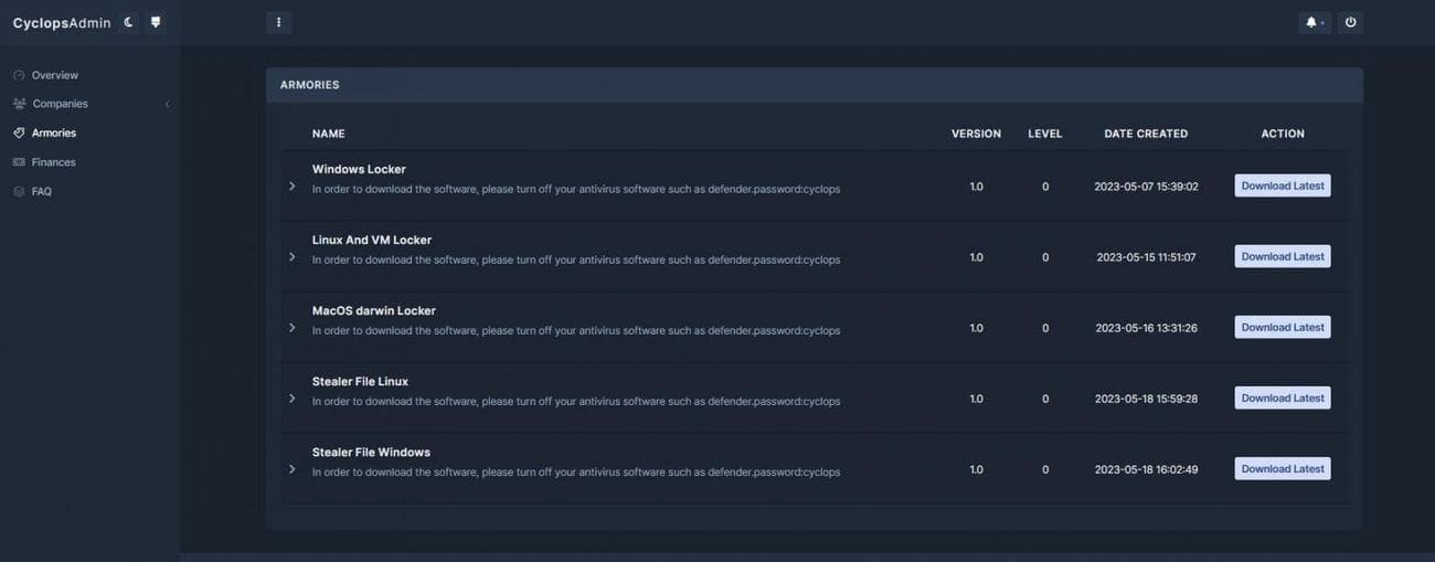 Διαφορετικοί κρυπτογραφητές ransomware Cyclops