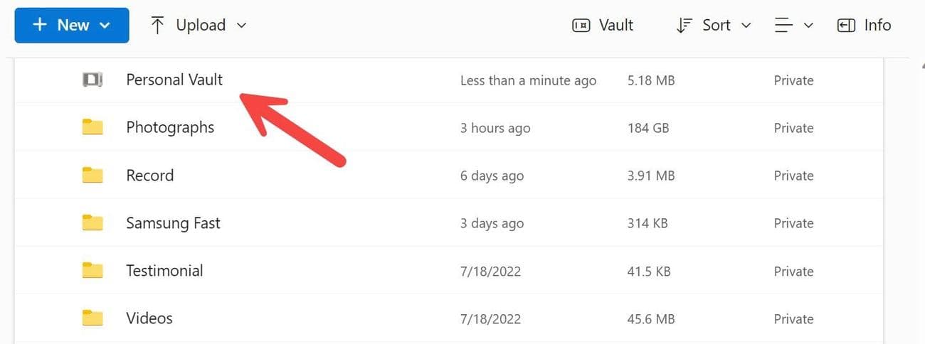 Ένα βέλος που δείχνει την προσωπική θυρίδα του OneDrive