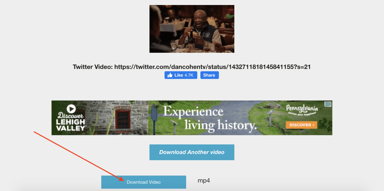 Στιγμιότυπο οθόνης του Twittervideodownloader.com με το 
