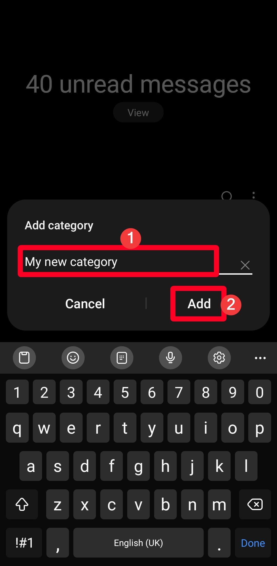Ονομασία νέας κατηγορίας στο Samsung Messages