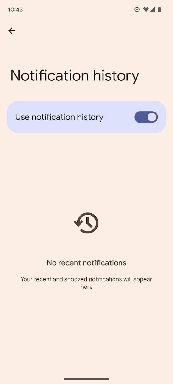 Στιγμιότυπο οθόνης εναλλαγής ιστορικού ειδοποιήσεων στο τηλέφωνο Pixel 7