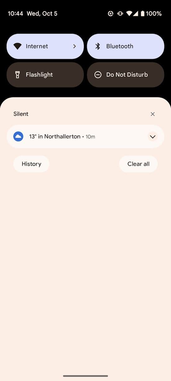 Στιγμιότυπο οθόνης του ιστορικού ειδοποιήσεων στο Pixel 7