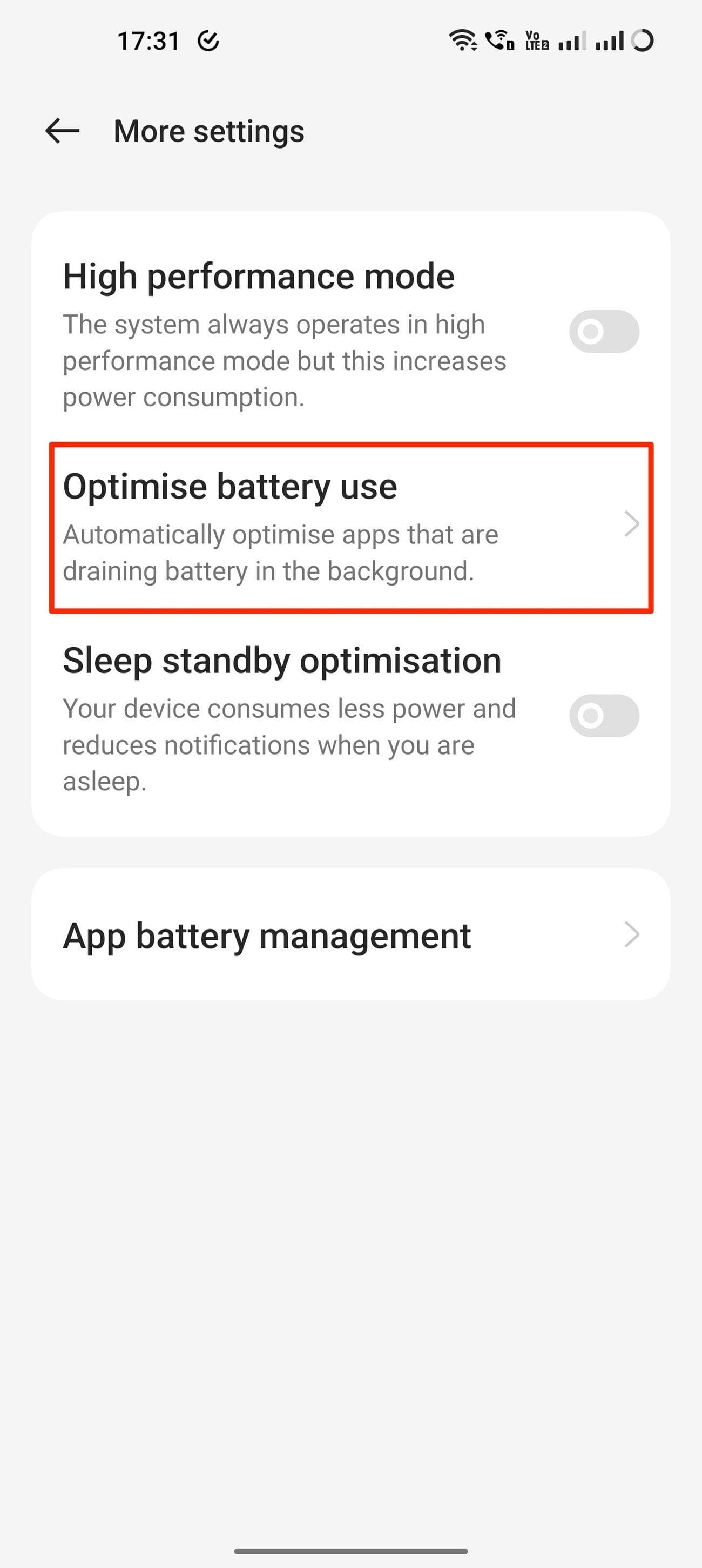 Σελίδα ρυθμίσεων βελτιστοποίησης χρήσης μπαταρίας OnePlus 11 OxygenOS 13